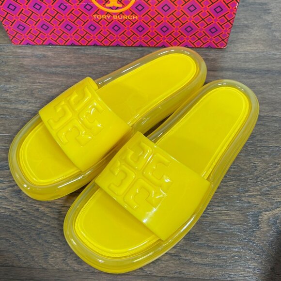 TORY BURCH Bubble Jelly Slides in Citrus Yellow Sz 9 NIB - Picture 4 of 5